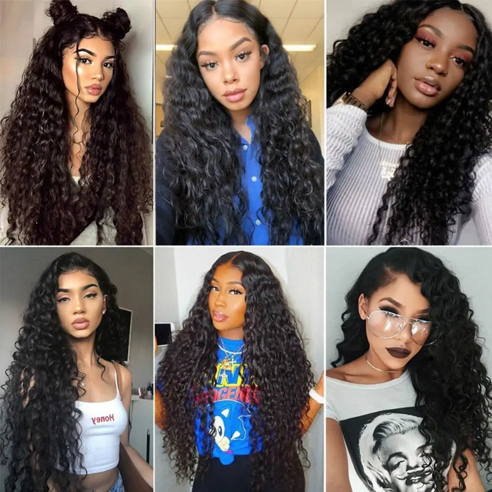 Peruca de cabelo humano de onda profunda para mulheres negras, perucas dianteiras encaracoladas, HD Lace Front, pré-arrancadas, água