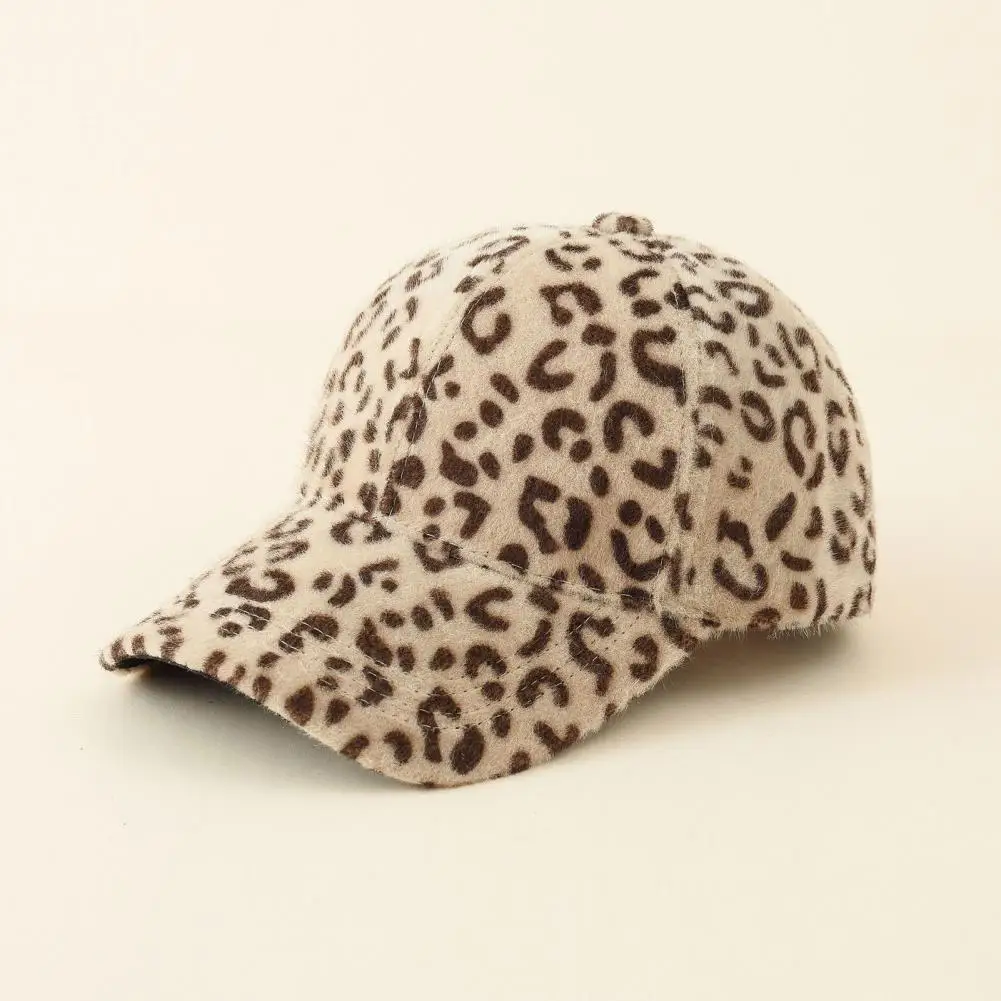 All-Match Stylish Leopard Print Plush Outdoor Hat Lightweight Unisex Cap Hook Loop Fasteners for Fall Winter