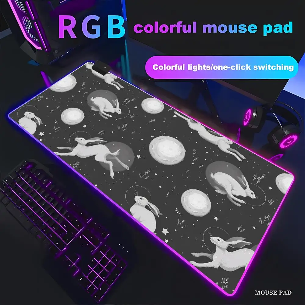 

The white rabbit running on the moon Mouse Pad RGB Gaming Mouse Pad HD Gamer Large LED Light XXL PC Computer pad Non-slip