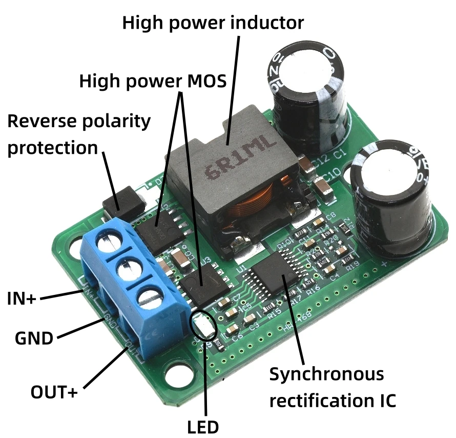 DC-DC Step-Down Buck-Wandlermodul 9-35V 12V 24V auf 5V 5A 25W Synchron-Gleichrichter-Netzteilplatine – Detail 1