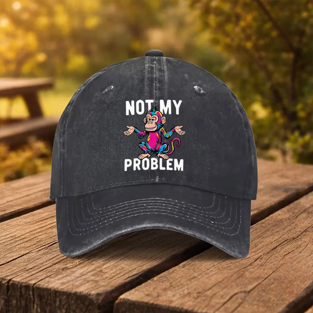 Multicolor Monkey NOT MY PROBLEM Print Baseball Cap Unisex Fashion Duckbill Hat Suitable for Outdoor Sports Fitness Travel Outin