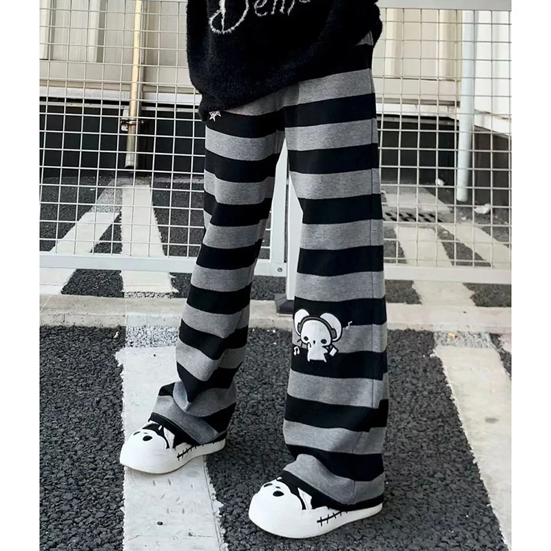 

Subculture Striped Street Pants Women High Waisted Harajuku Y2K Casual Trousers Straight Vintage Dark Thin Wide Leg Pants