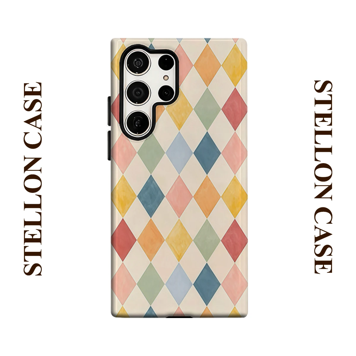 Pastel Rhombus Tile Phone Case for Samsung Galaxy S26 S25 Ultra S24 S23 Ultra Plus Glossy Double-layer Back Cover