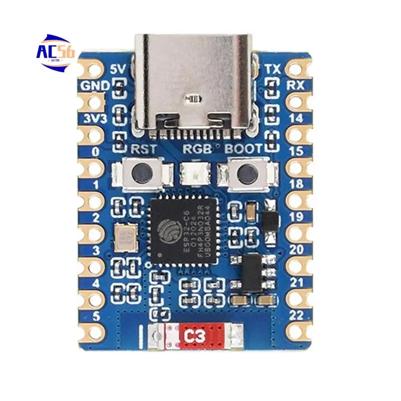 

AC56-ESP32 C6 Zero Макетная плата Wi-Fi 6 ESP32 Мини-модуль Двойной процессор поддерживает модуль Wi-Fi Bluetooth LE 2,4 ГГц
