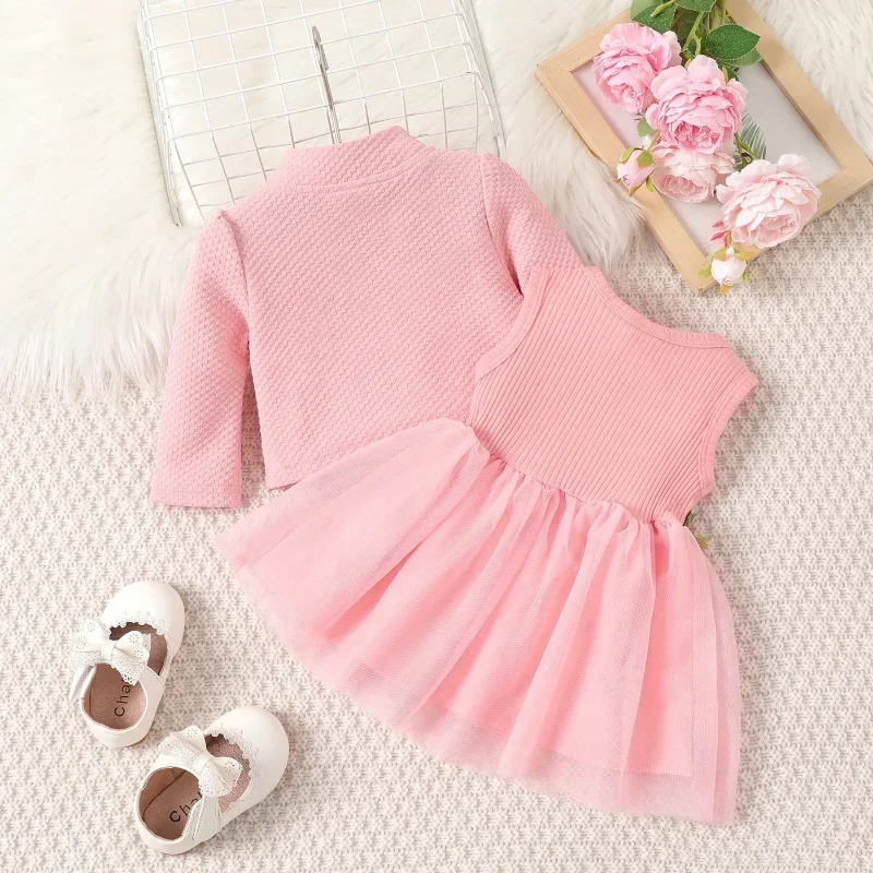 3-24M Baby Dresses Pink Coat With Embroidery Flower Dress For Girls Spring Fall Toddler Dress Kids Baby Girls Clothes