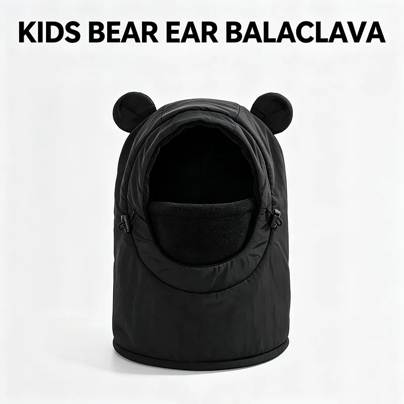Kids Cute Bear Ear Balaclava Hat Winter Windproof Full Face Neck Protection Outdoor Ski Cycling Warm Integrated Hood Cap