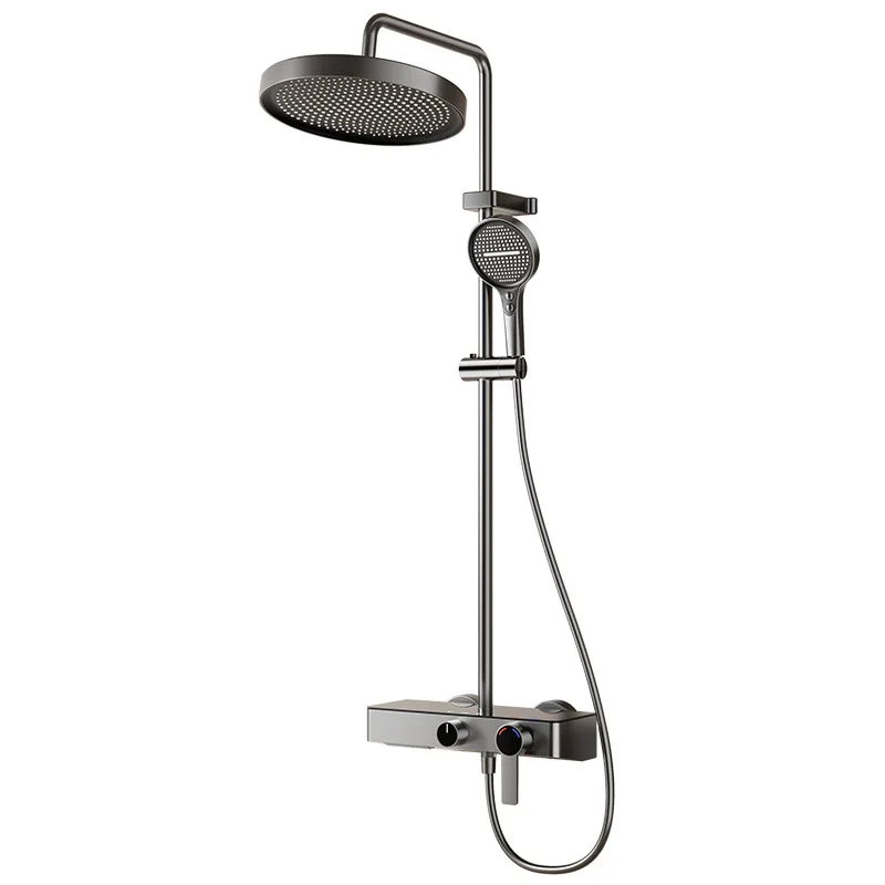 

Gun gray, bathroom, multi-function, surface mount, supercharged, bath, brass shower set, oversized storage station