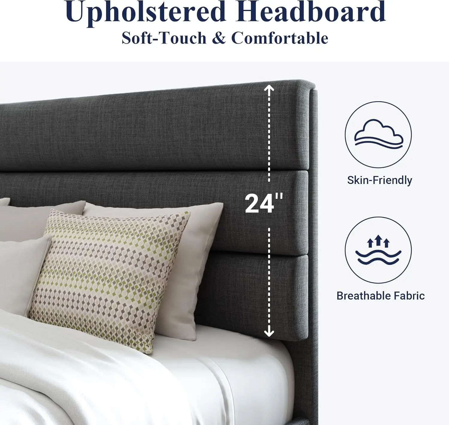 Allewie Queen Size Platform Bed Frame With Fabric Upholstered Headboard And Wooden Slats Support, Fully Upholstered Mattress