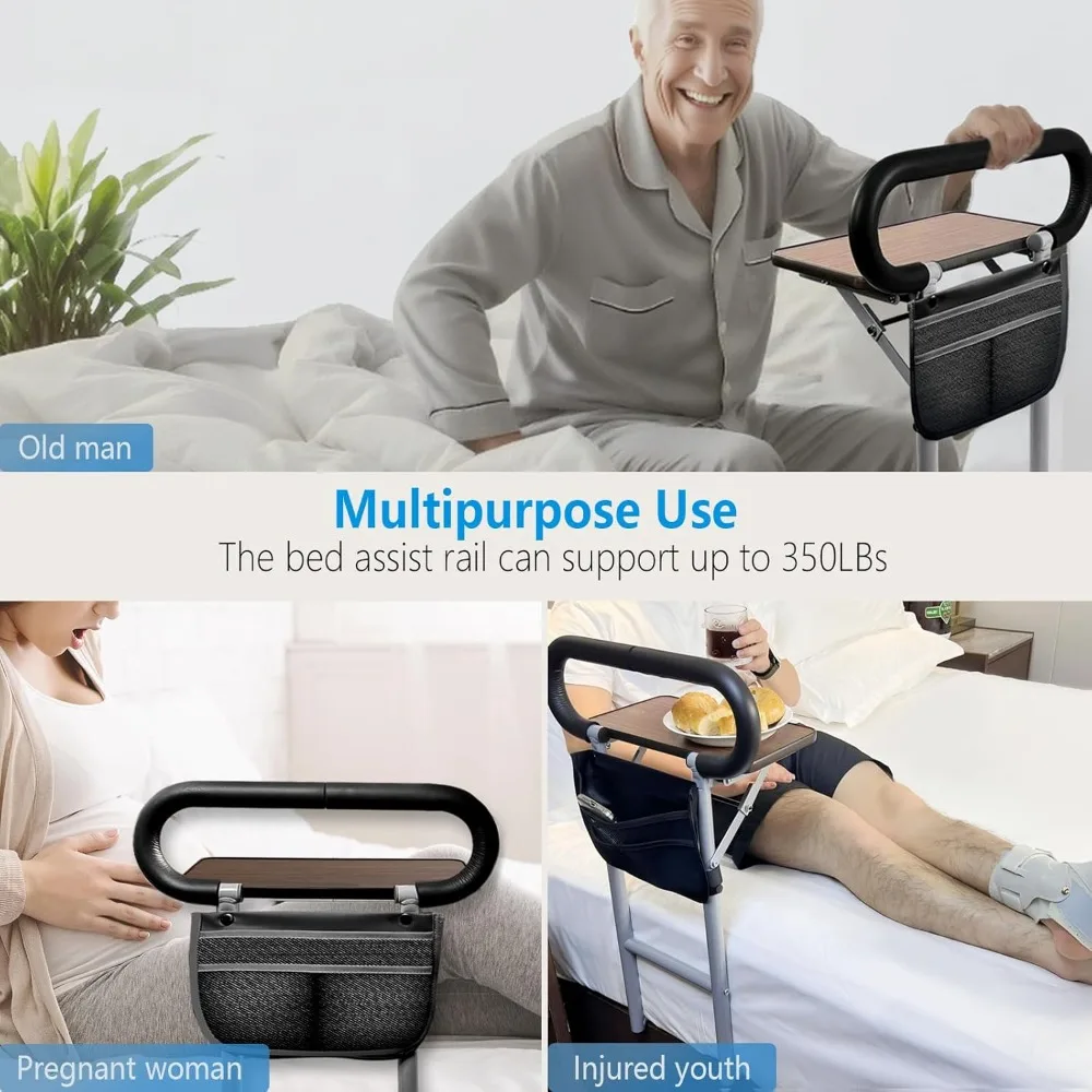 Складная поручня для кровати со столом и сумкой для хранения для пожилых людей, беременных женщин, травм - для дома и ухода за больными