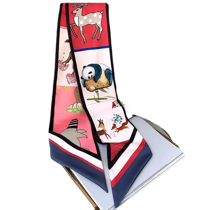 Luxury Silk Skinny Scarf 2024 Fashion Bag Handle Ribbon Ladies Horse Print Headband Small Hair Scarves Band Female