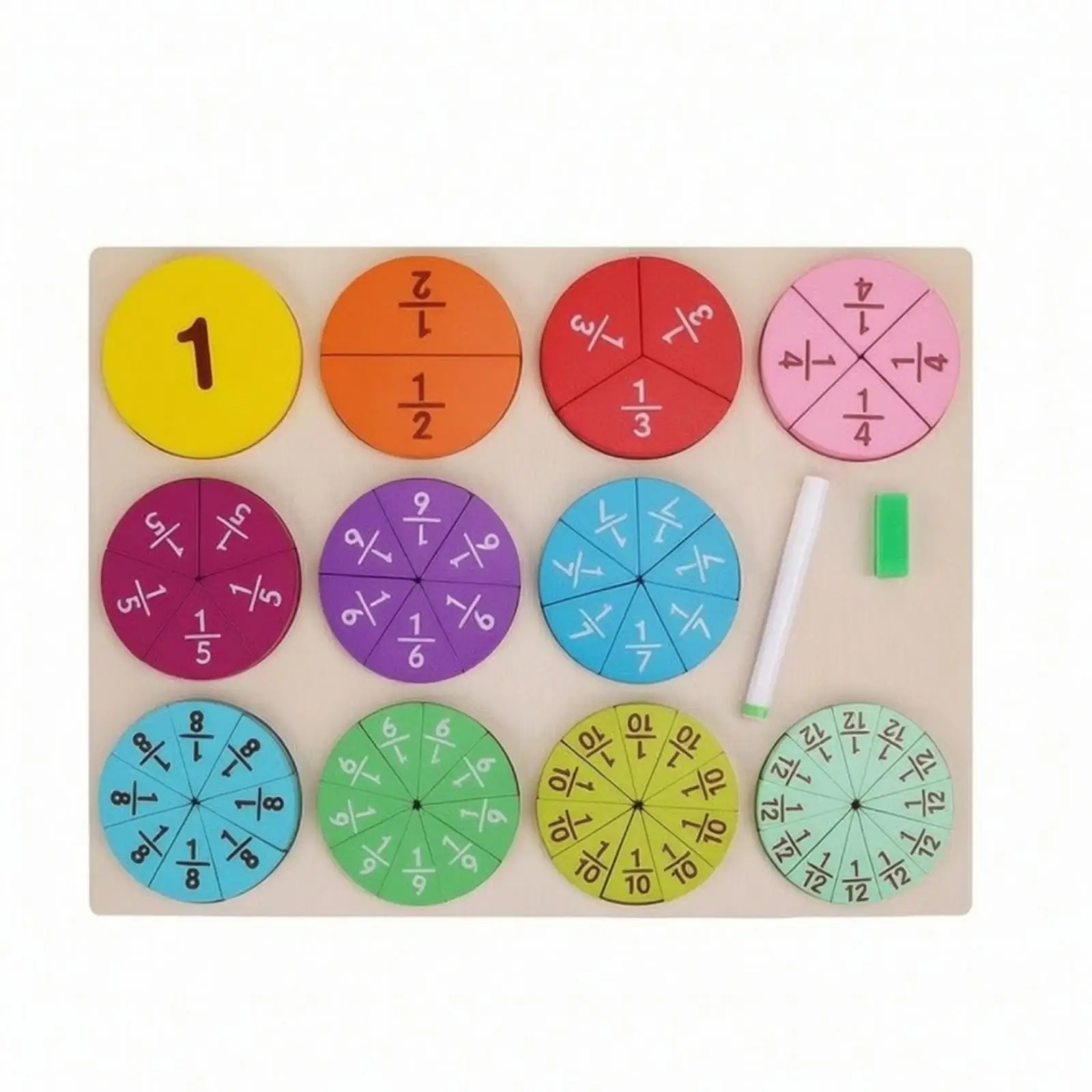Wooden Math Fraction Puzzle Board for Children Visual Learning Tool with Whiteboard Drawing Surface