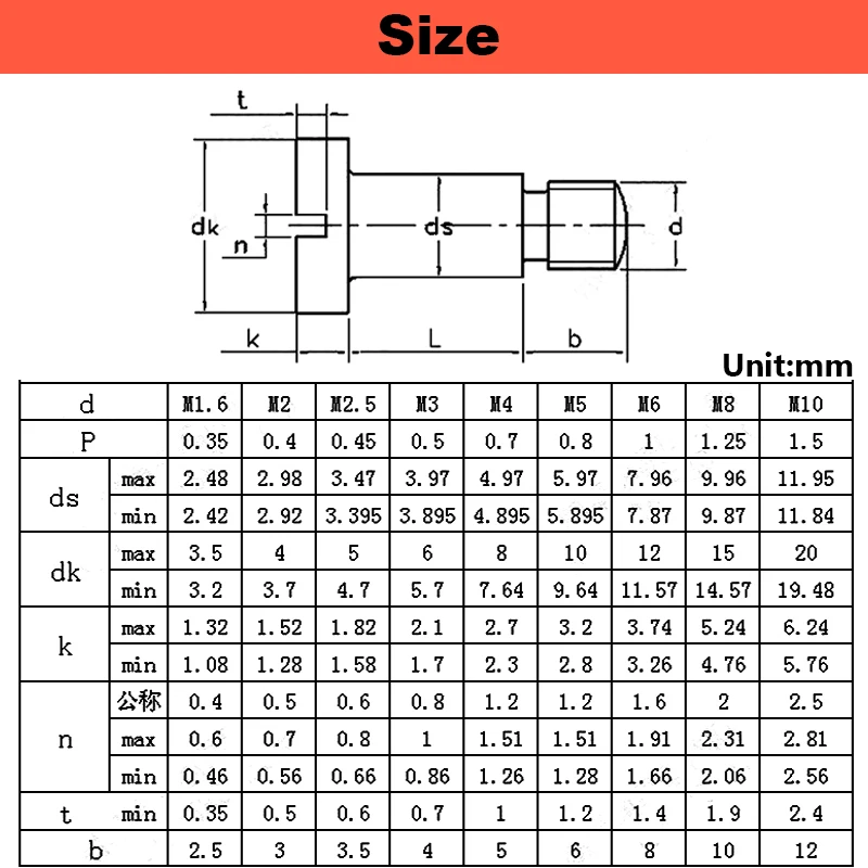 M2 M2.5 M3 M4 M5~M10 304 Stainless Steel Slotted Plug Positioned Shaft Shoulder Step Screw Plug Limit Screw Bearing Bolt GB830