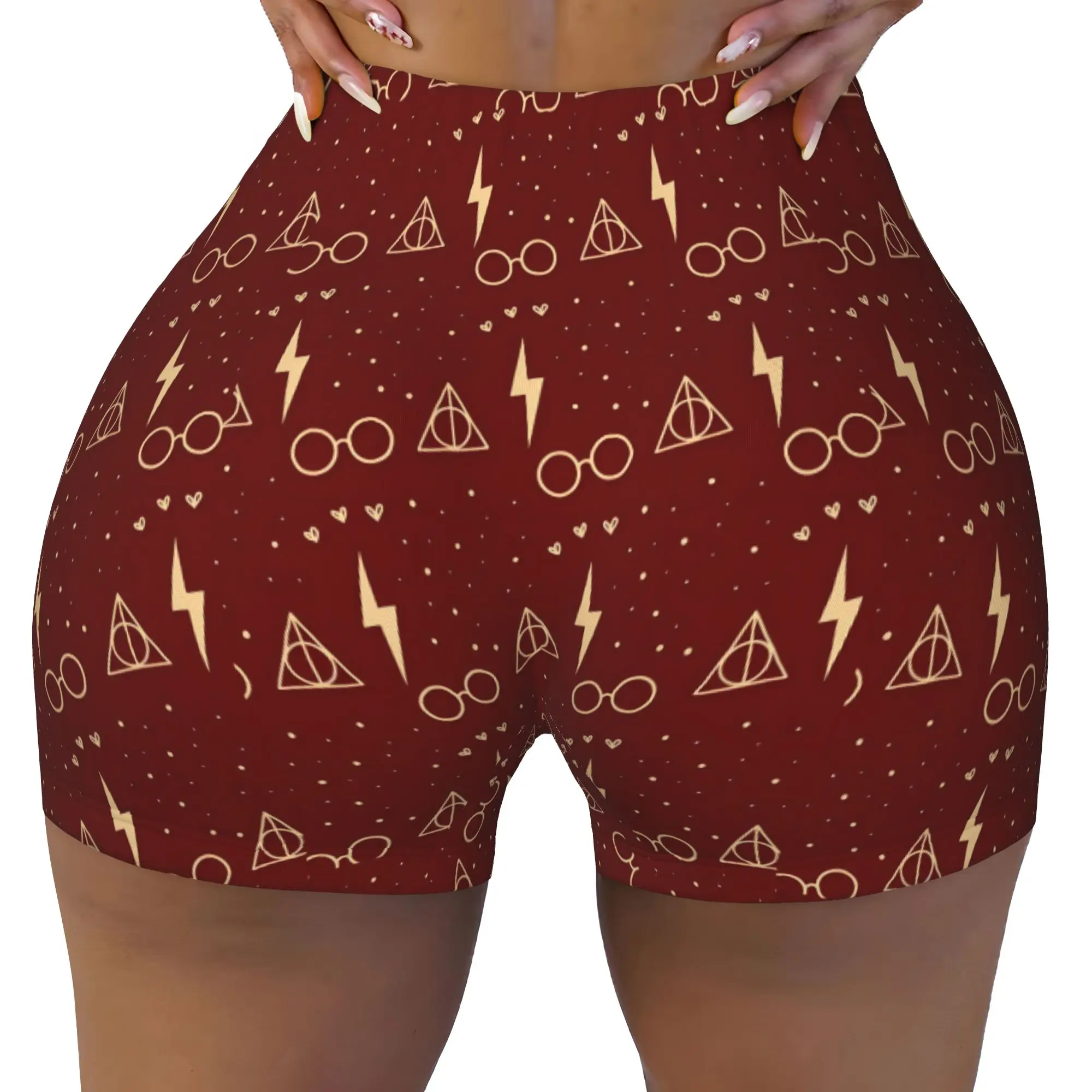 Custom Women H-Harryed Cartoon Workout Yoga Shorts Halloween Witchcraft Athletic Gym Running Volleyball Shorts