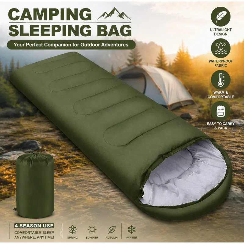 1pc 4 Seasons Ultralight Waterproof Camping Sleeping Bag Warm Envelope Backpacking Sleeping Bag For Hiking Travel Outdoor