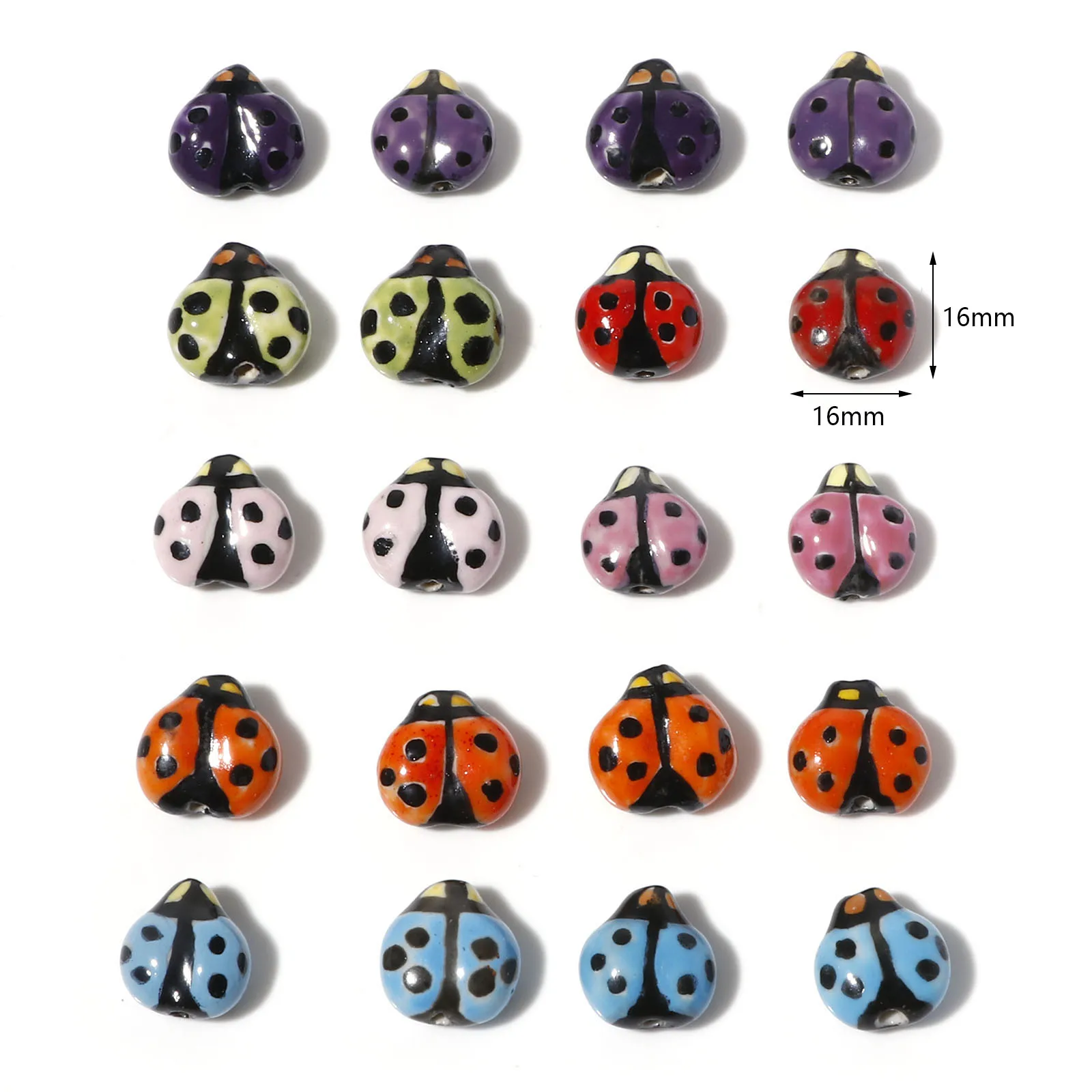 2Piece Cartoon Ladybird Shaped Ceramic Beads Hand Painted Animals Ceramic Pendant Porcelain Beads For Jewelry Making  16x16mm image 3