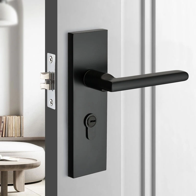

Single tongue door lock, household black lock, indoor silent bathroom, old-fashioned door lock, simple American hole spacing