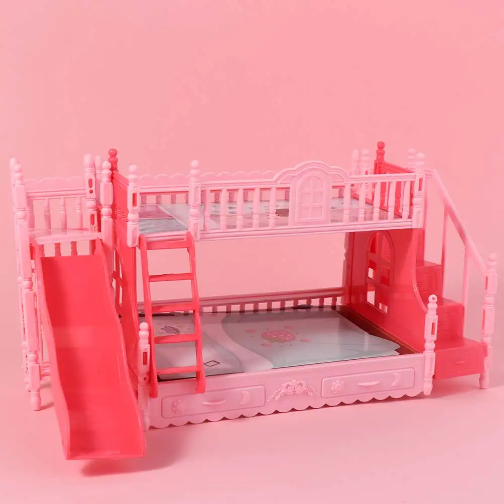 Pretend Play Dollhouse Bunk Bed Small Furniture Bedroom Decoration Bed Princess With Slide Simulation Dollhouse Furniture
