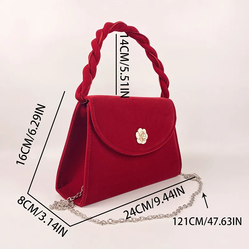 Red Retro Premium Wedding Bag Bridal Bag New Camellia Tote Bag Fashion One Shoulder Cross-body Bag Bag