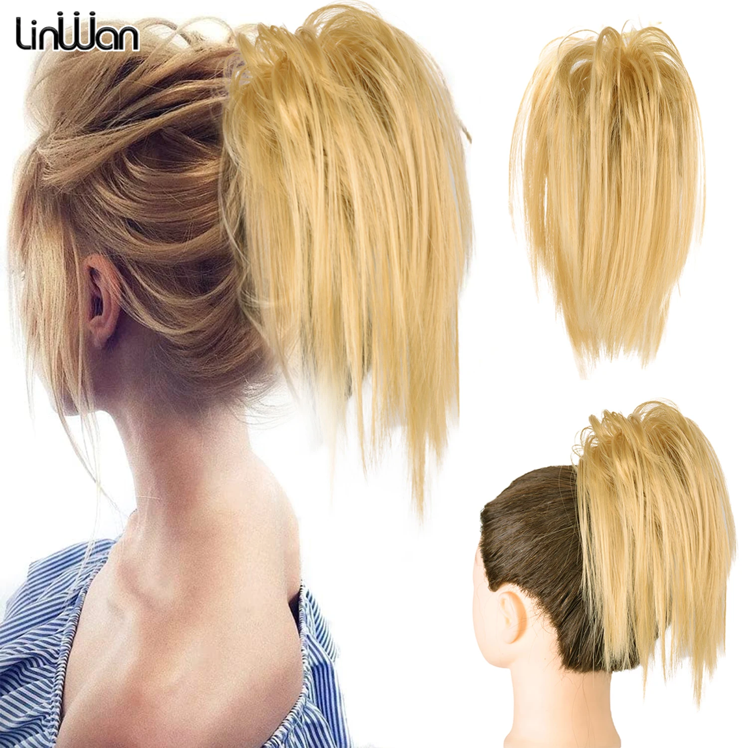 

LINWAN Synthetic Messy Straight Claw Hair Bun Chignon Hair Extensions Scrunchy Wrap Updo False Hair Pieces For Women Hairpieces