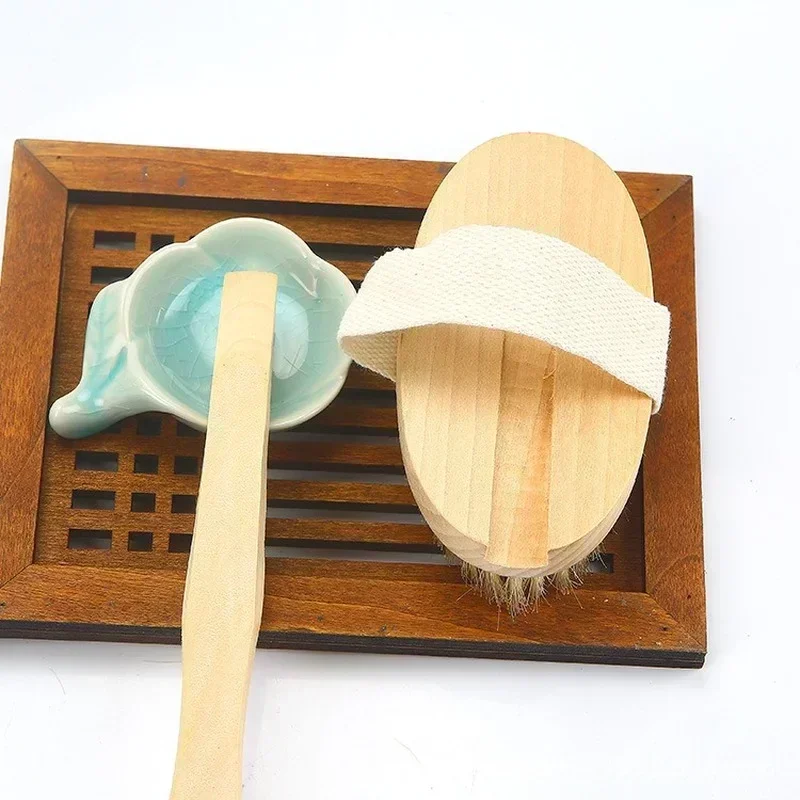 Wooden Handle Bristle Bath Back Brush Wet Dry Skin Body Exfoliating Scrubbers Natural Soft Brush Bath Back Massage Shower Supply