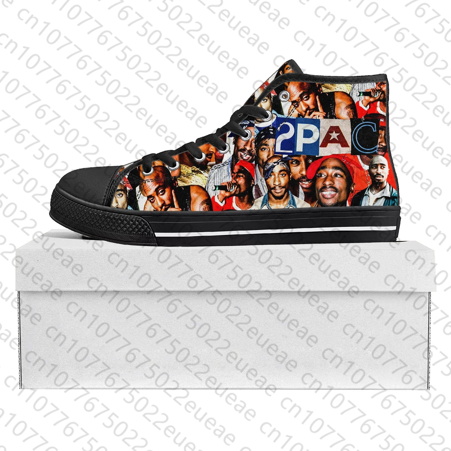 2Pac Hip Hop Rapper Tupac Pop High Top High Quality Sneakers Mens Womens Teenager Canvas Sneaker Couple Shoe Custom Shoe Black