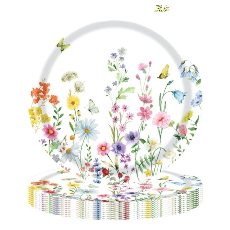 Wildflower Spring/Summer Outdoor Party Paper Plate Thickened Waterproof Tablecloth Tissue Disposable Birthday Decorations