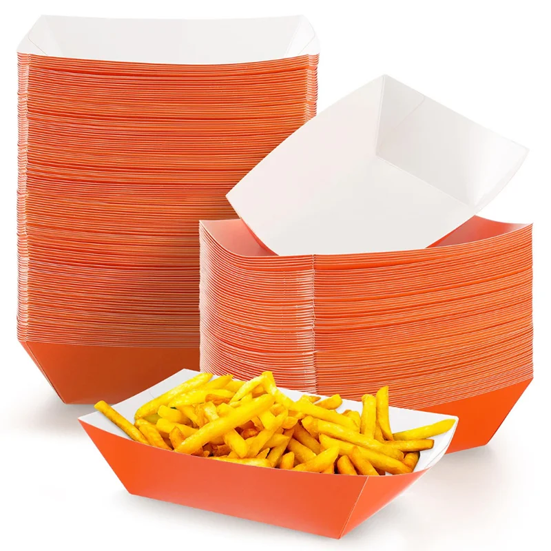 50Pcs Colorful Paper Food Boat Trays Disposable Paper Boats Containers Mini Kraft Food Serving Tray Boats Birthday Wedding