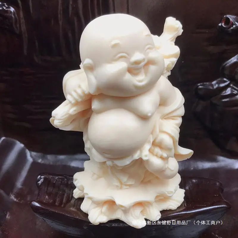 Carved Ivory Nut Cloth Bag Maitreya Buddha Statue Hand Pieces Playing Smiling Buddha Car Decorations Safe Home Crafts