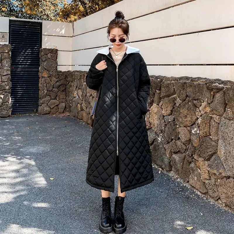 2022 Woman Parkas Autumn Winter Long Over The Knee Plus Size Korean Version Oversized Diamond Down Padded Jacket Winter Coat