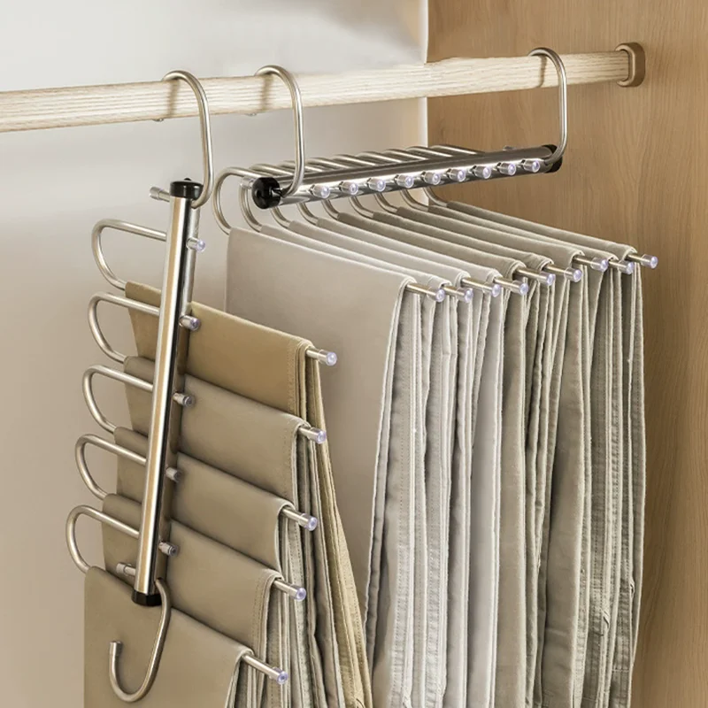 Folding Magic Pants Hangers 59 Layers Stainless Steel Space Saving Clothes Rack Organizer Wardrobe Trousers Jeans Scarf Hanger