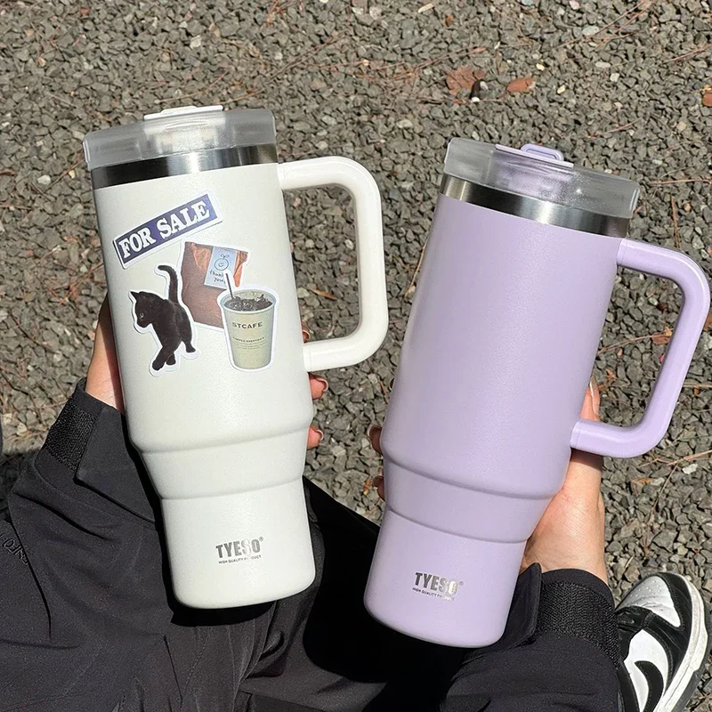 

30oz/40oz Tyeso Tumbler Bottle Stainless Steel Car Mug With Handle Straw Thermal Iced Travel Cup Vacuum Insulated Coffee Hot Cup