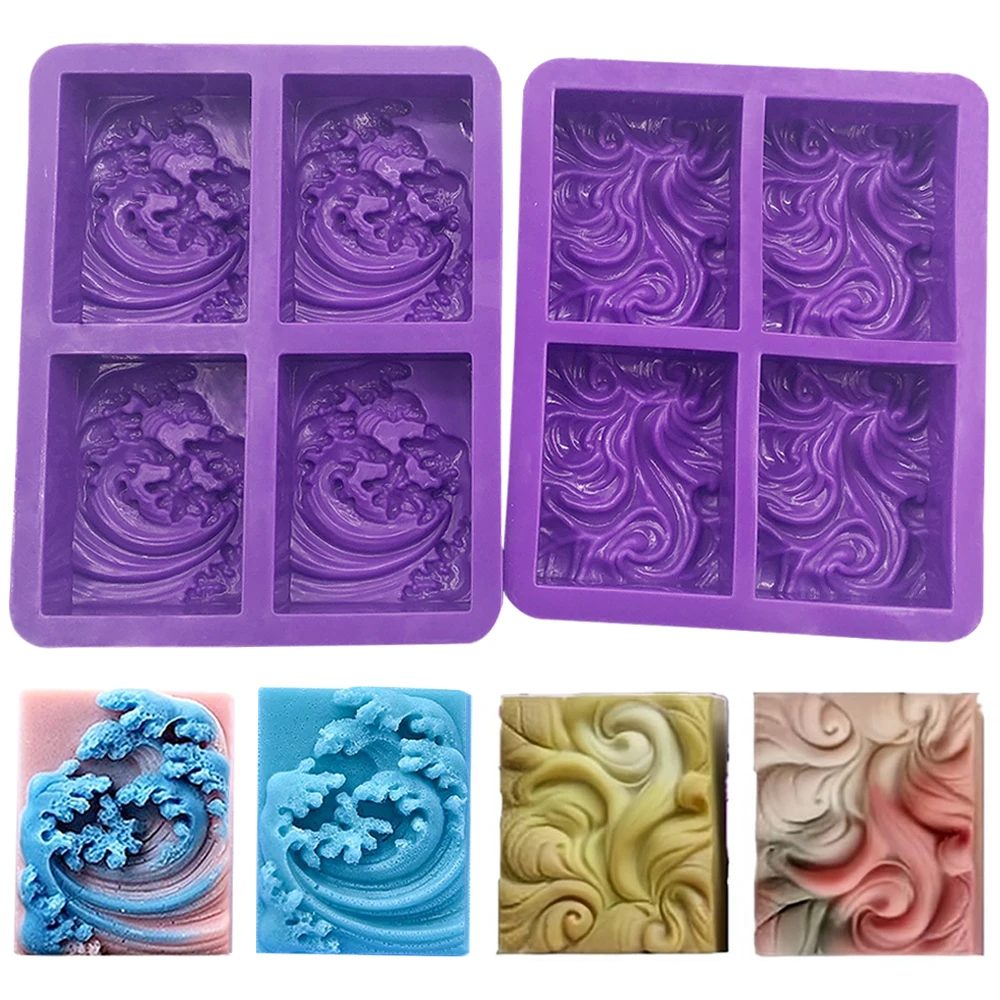 4 Cavity Wave Flower Silicone Soap Mold DIY Ocean Wave Aromatherapy Plaster Soap Mold Handmade Cloud Cold Process Soap Molds