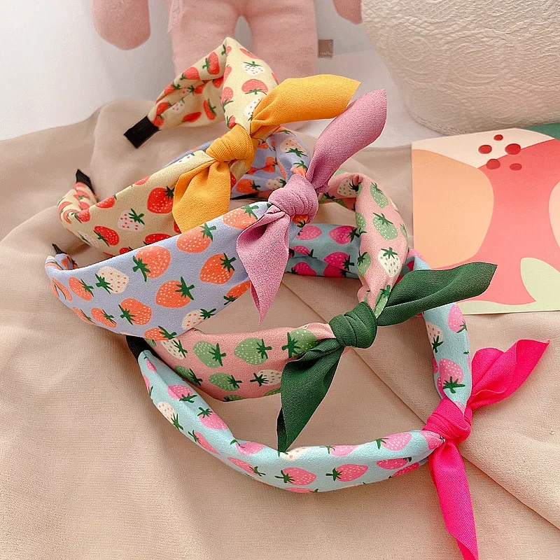 Fruit Print Hairband for Women Strawberry Knot Bow Headband Korean Sweet Fabric Hoop Hair Band Girls Hair Accessories jewelry