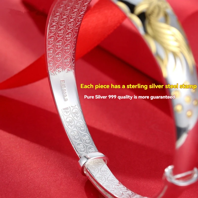 سوار من الفضة الإسترليني S999 عالي الجودة ، سوار كلاسيكي لوتس الحوت الذهبي للسيدات ، هدية للأم والزوجة ومجوهرات الجدة #4