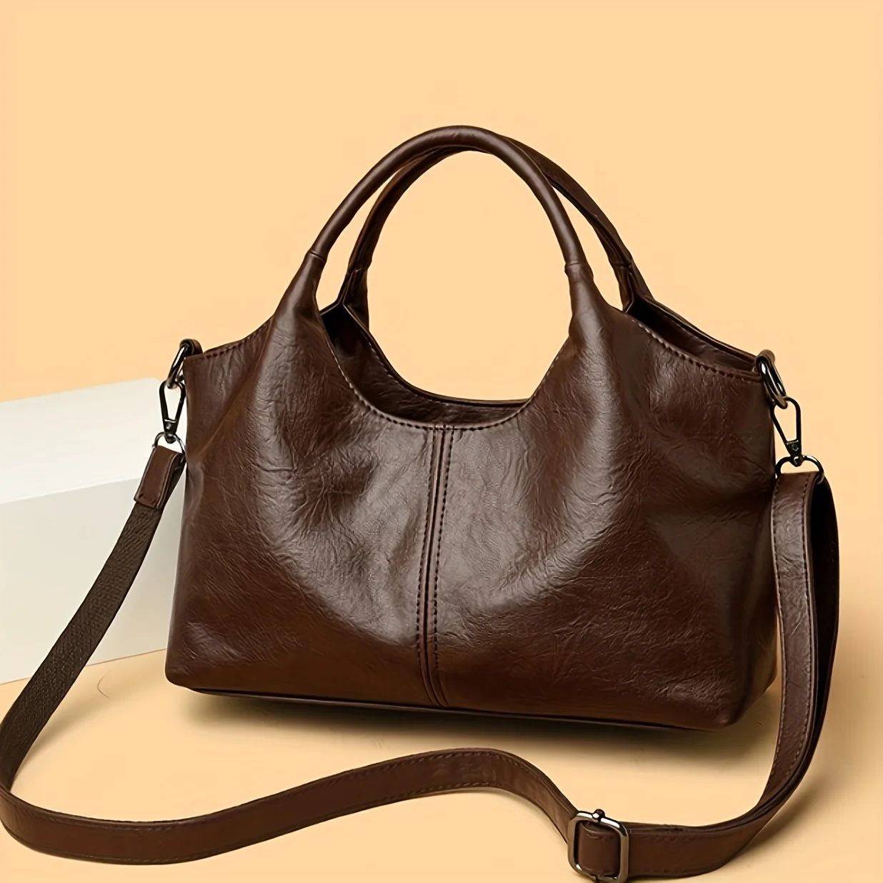 Women's Handbag, Large Capacity Elegant Detachable Crossbody & Handheld Shoulder Bag with Golden Tone Hardware, Zipper Closure