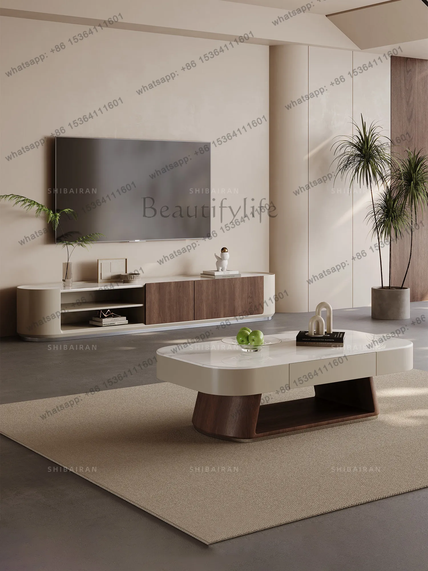 Factory Direct   living room wabi sand wind coffee table TV cabinet rectangular microcrystalline stone light luxury high sense