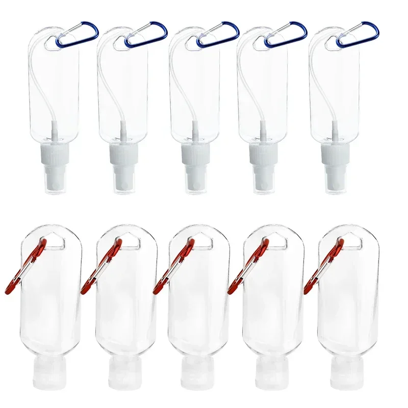 

5 шт. 30/50/60 мл многоразовые дорожные пластиковые бутылки с брелком, пустые портативные герметичные прозрачные контейнеры с откидными и распылительными крышками