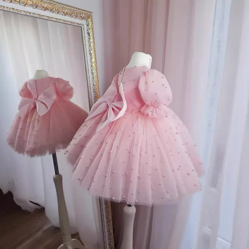 Girls' New High-End Dress Short-Sleeved Host Piano Performance Birthday Flower Girl Puffy Gauze Princess Dress