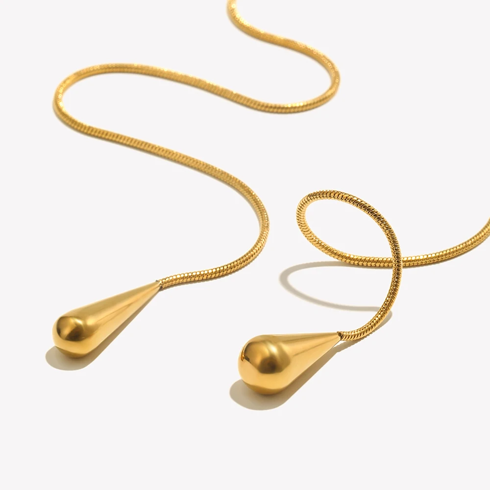 قطرة الماء ثعبان سلاسل قلادة للنساء ، فضي اللون ، الفولاذ المقاوم للصدأ الملحقات ، 18K مطلية بالذهب ، سلسلة الرقبة ، تشويه الحرة ، اثنين