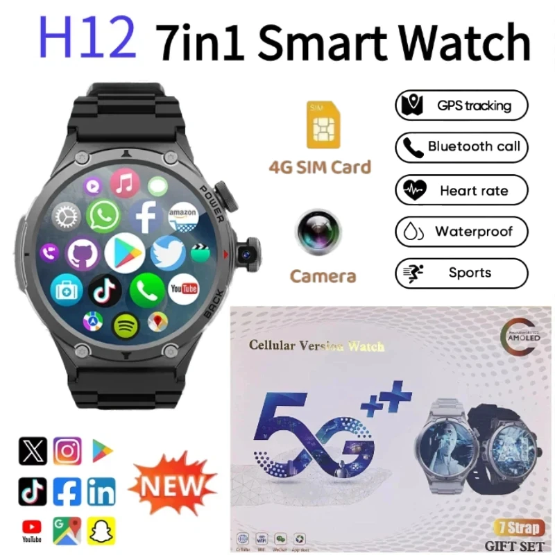 

H12 Smartwatch 4G LTE Смарт-часы с Wi-Fi SIM-картой 1,6-дюймовый AMOLED-дисплей Камеры с вращающимися камерами Видеозвонок GPS Play Store Загрузка приложения