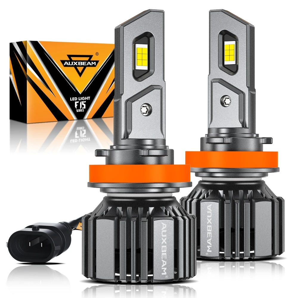 AUXBEAM Upgraded LED HEADLIGHT BULBS H1 H7 H11 9005 9006 20% SMALLER SIZE 20000LM 90W 6500K COOL WHITE LED Light Bulb F15 SERIES