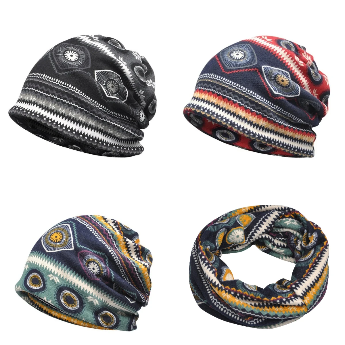 Unisex  Colorful Patterns Brimless Hat Windproof Ear Protection Hoodies Casual Fashionable Dual Purpose Scarf and Soft Hat Hat