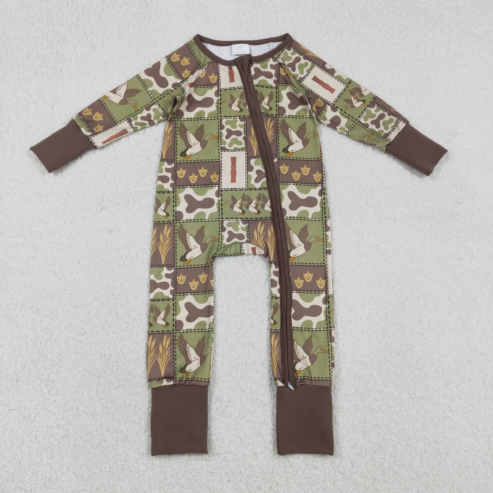 

Wholesale Toddler Newborn Green Bodysuit Children Baby Boy Ducks Long Sleeves Infant Zipper Footie Romper Kids Boys Camo Clothes