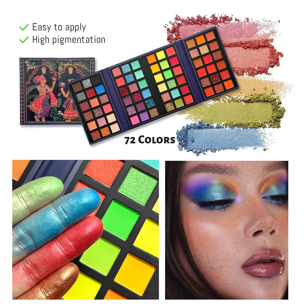 لوحة ظلال عيون مكونة من 72 لونًا، لوحة ألوان لامعة غير لامعة وطبيعية الكل في واحد، كرنفال/ماردي جراس/مستحضرات تجميل للمكياج #3