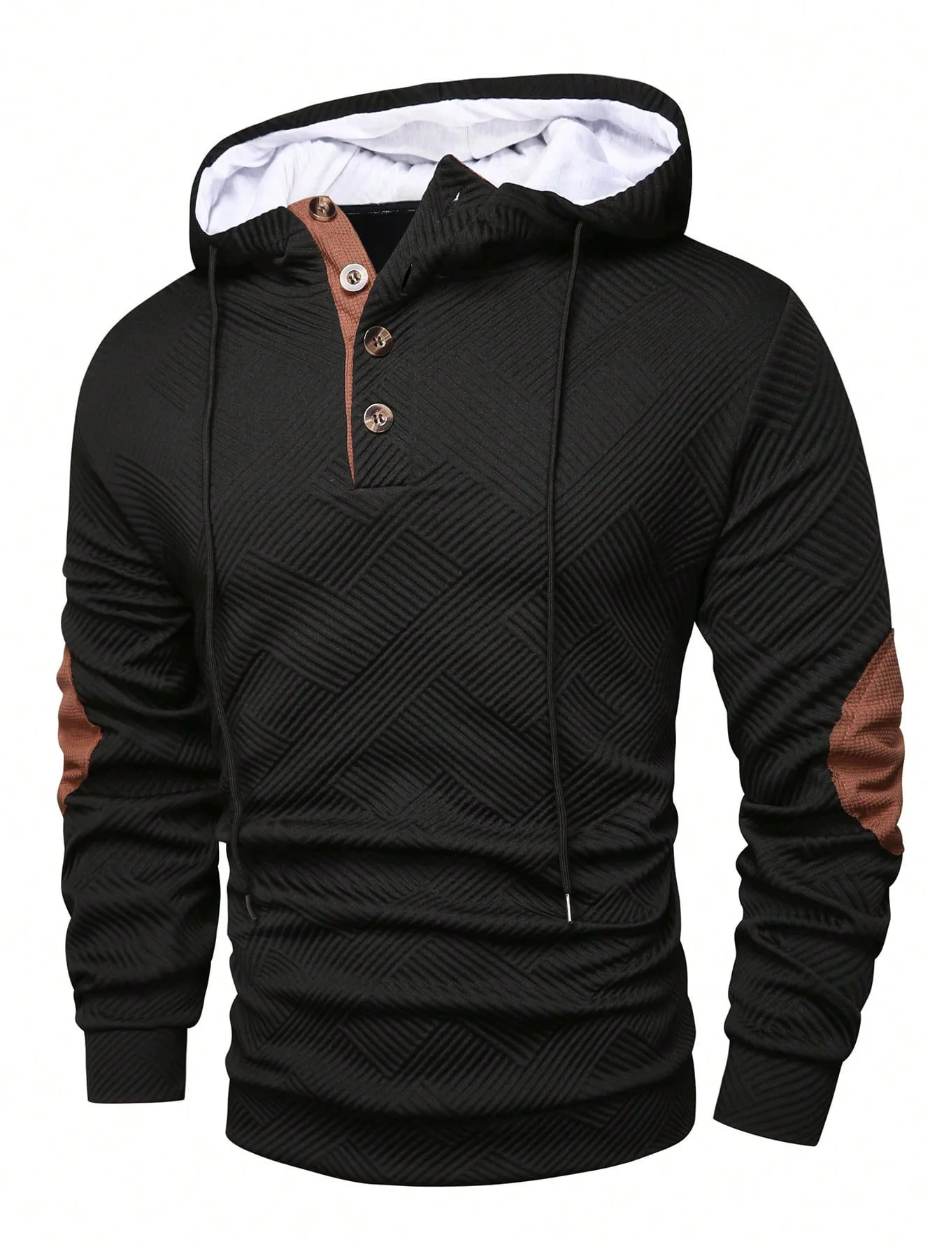Winter New Men's Solid Color Jacquard Hooded Sweater Loose Sports Casual Top Jacket Cw72431