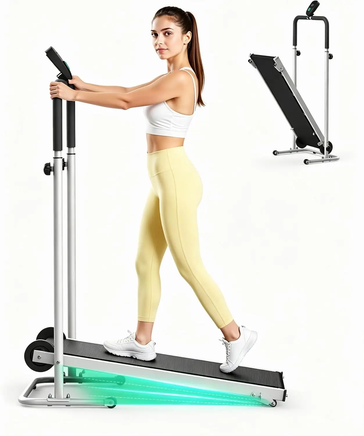 Manual Treadmill - Incline Walking Pad with Dual Flywheel | Compact foldable for home gym walking/jogging, Quiet motorless tread