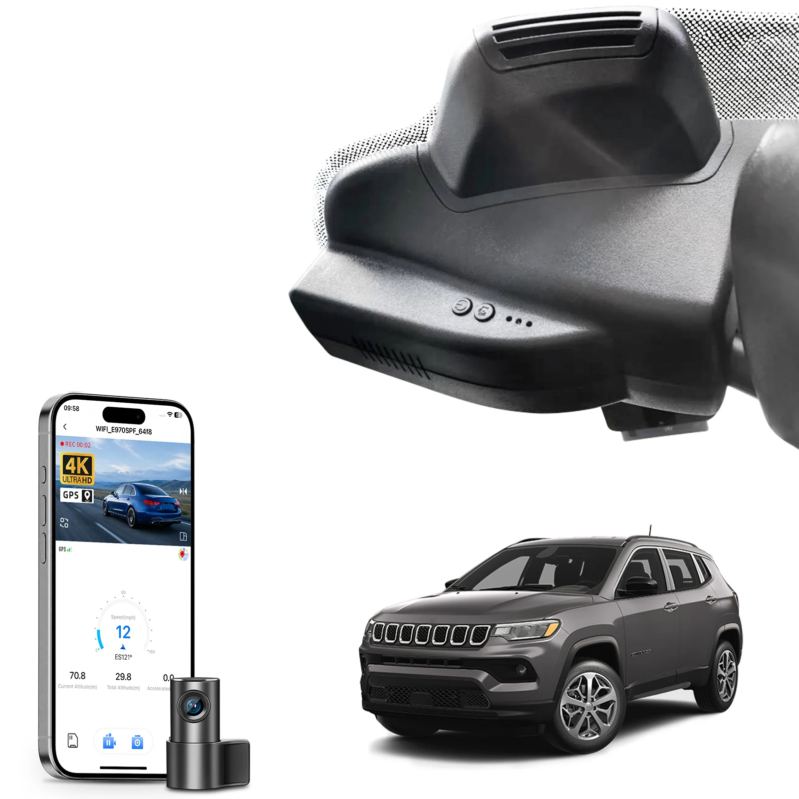 Mangoal Dash Cam 4K WiFi & APP GPS For Jeep Compass Dash Car Camera 2017- 2026 HD Night Vision Plug and Play