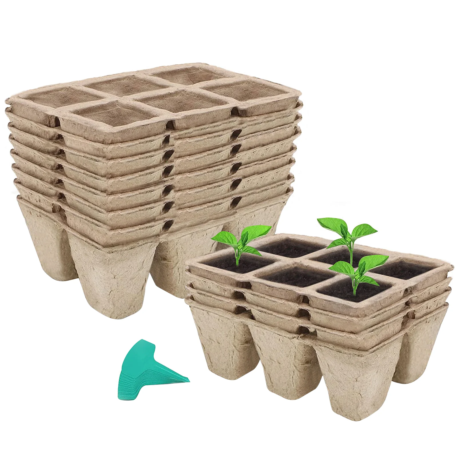 72 Cells Peat Pots Seed Starter Trays, 12 Packs Biodegradable Seedling Pots Germination Trays with 15 Pcs Plant Labels