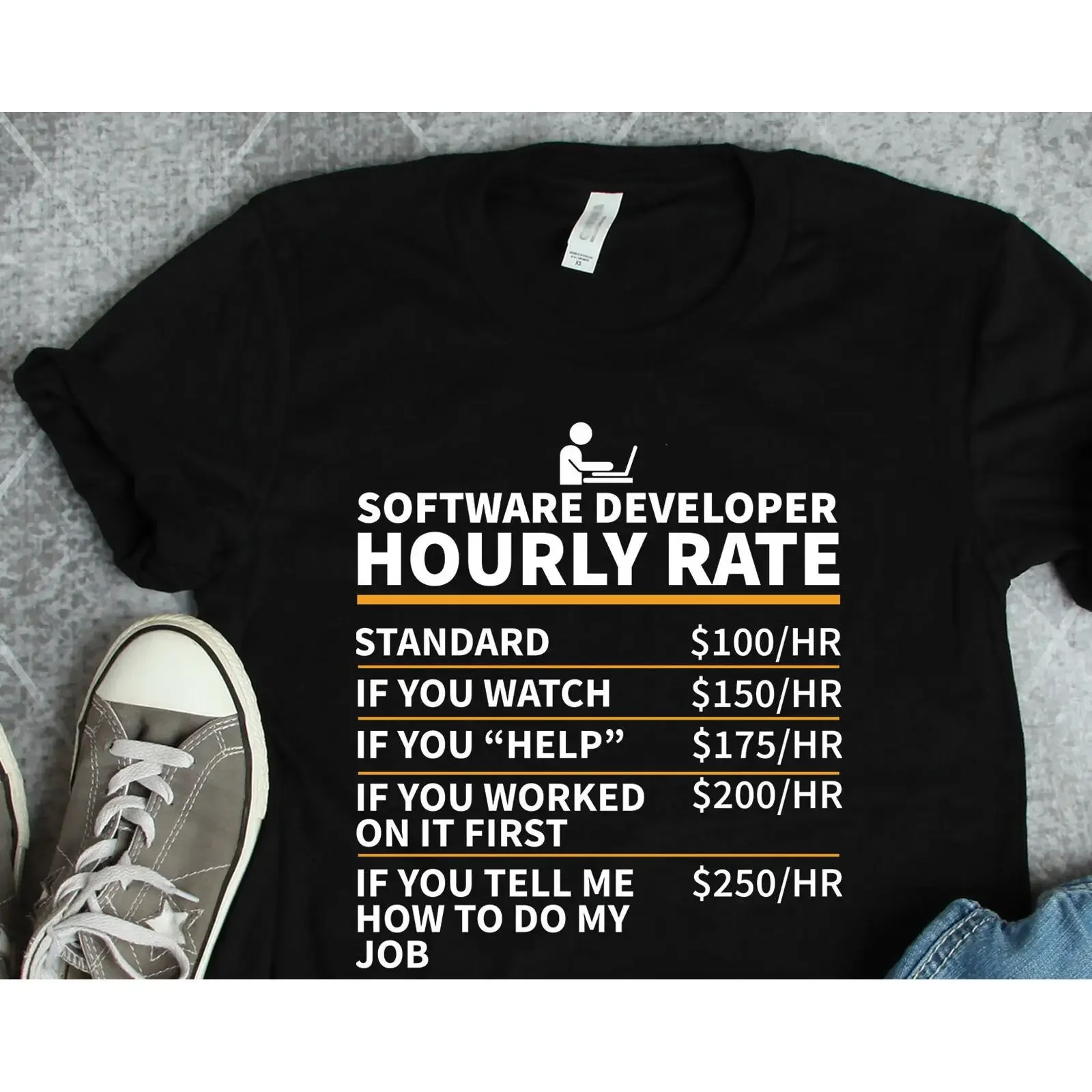 Software Developer Hourly Rate Funny T Shirt Coder Programmer Programming  vintage Washed streetwear Stretched graphic