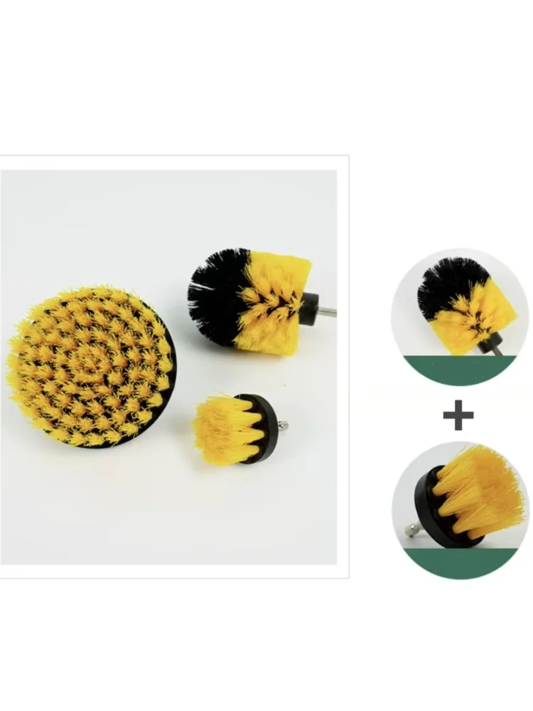 3Pcs Nylon Round Cleaning Brush Set for Electric Drill High-Density Bristle Carpet and Glass Cleaning Tool Kit For Bathroom